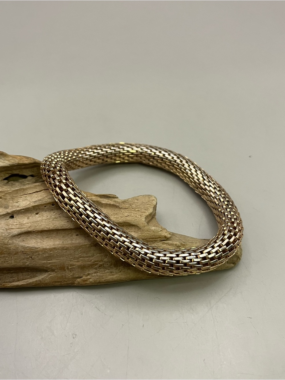 Gold Tone Stretch Mesh Bracelet | Woven Basketweave Statement Bangle Chunky